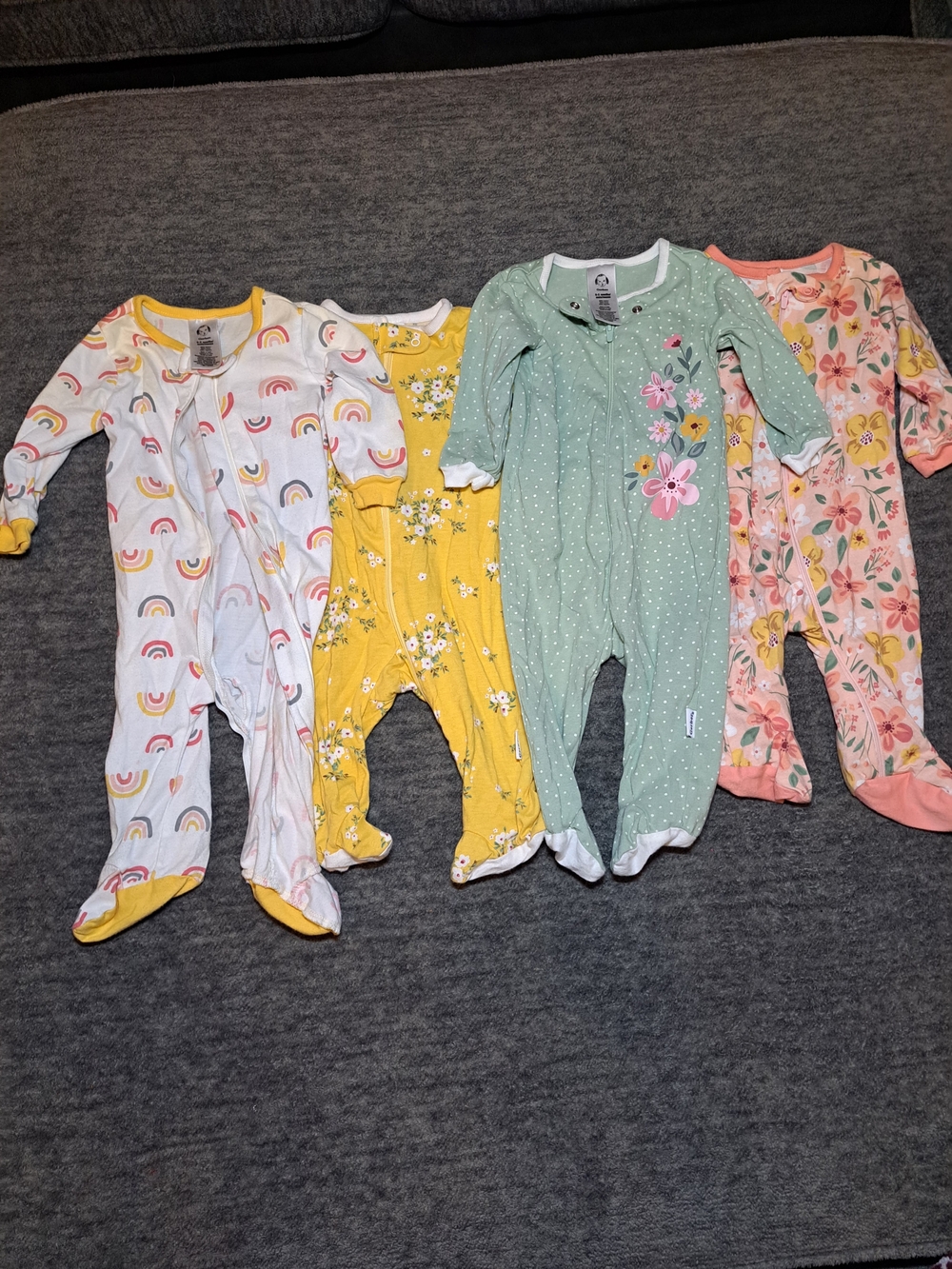 Gerber Floral & Pastel Footed One-Piece Sleepers - Rainbow, Yellow, Mint, Pink